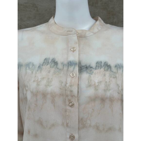Soft Surroundings Top Women Large Tan Tunic Sheer Artsy Watercolor Boho Travel - Picture 2 of 10